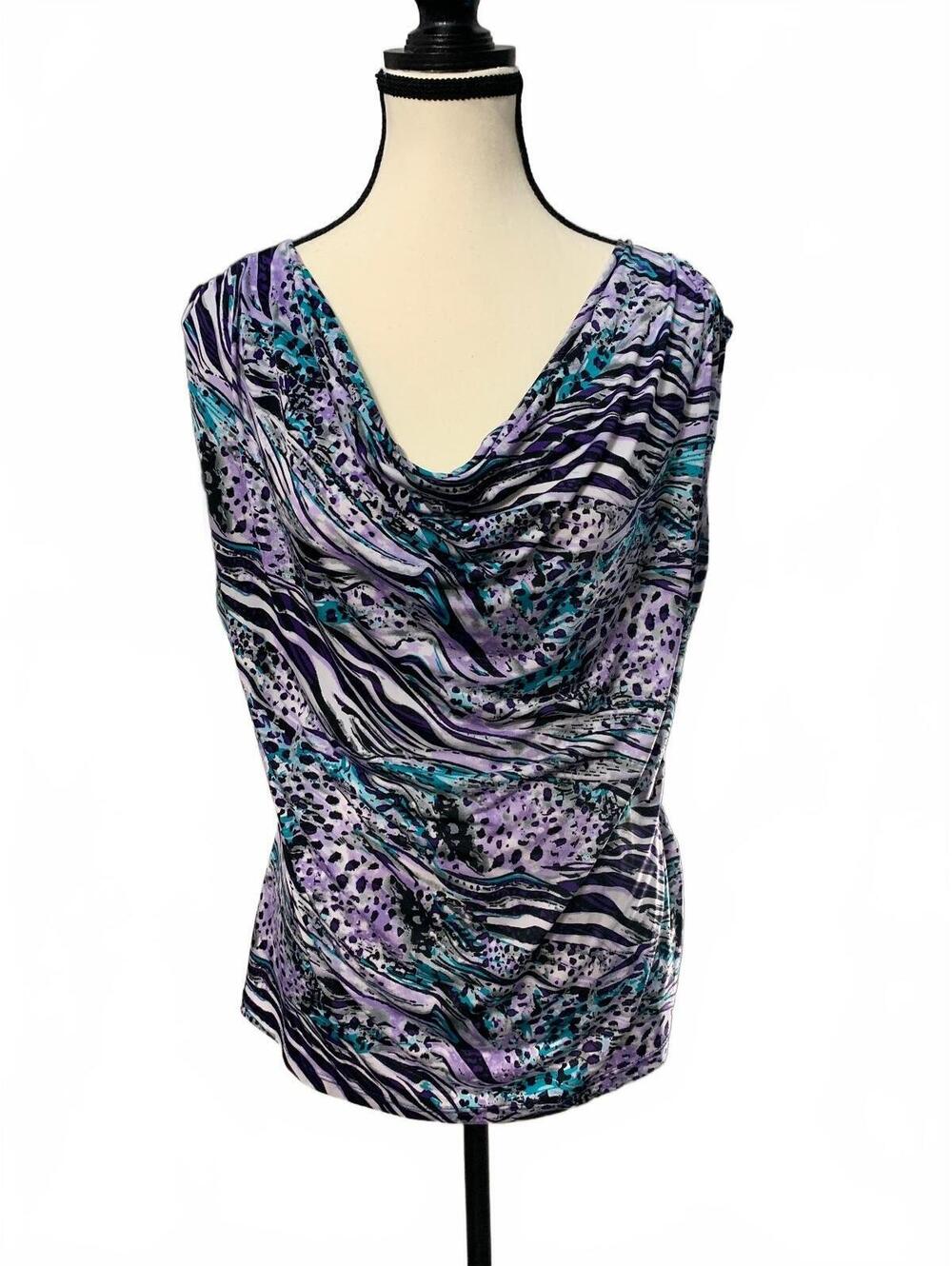Jennie & Marlis Women's Large y2k Sleeveless Cowl Neck Top Animal Print